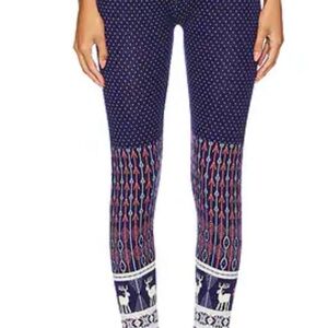 Free People Navy Patterned Leggings with Multicolor Border